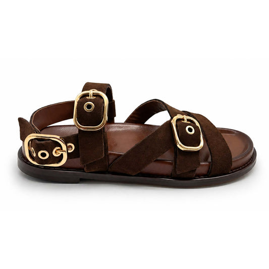 Sandali INUOVO  D51006 Donna in Pelle Scamosciata alla Schiava | Marrone Mogano