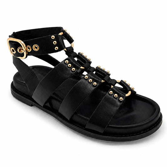 Sandali INUOVO D51013 Donna con Fibbe alla Schiava | Pelle Nero