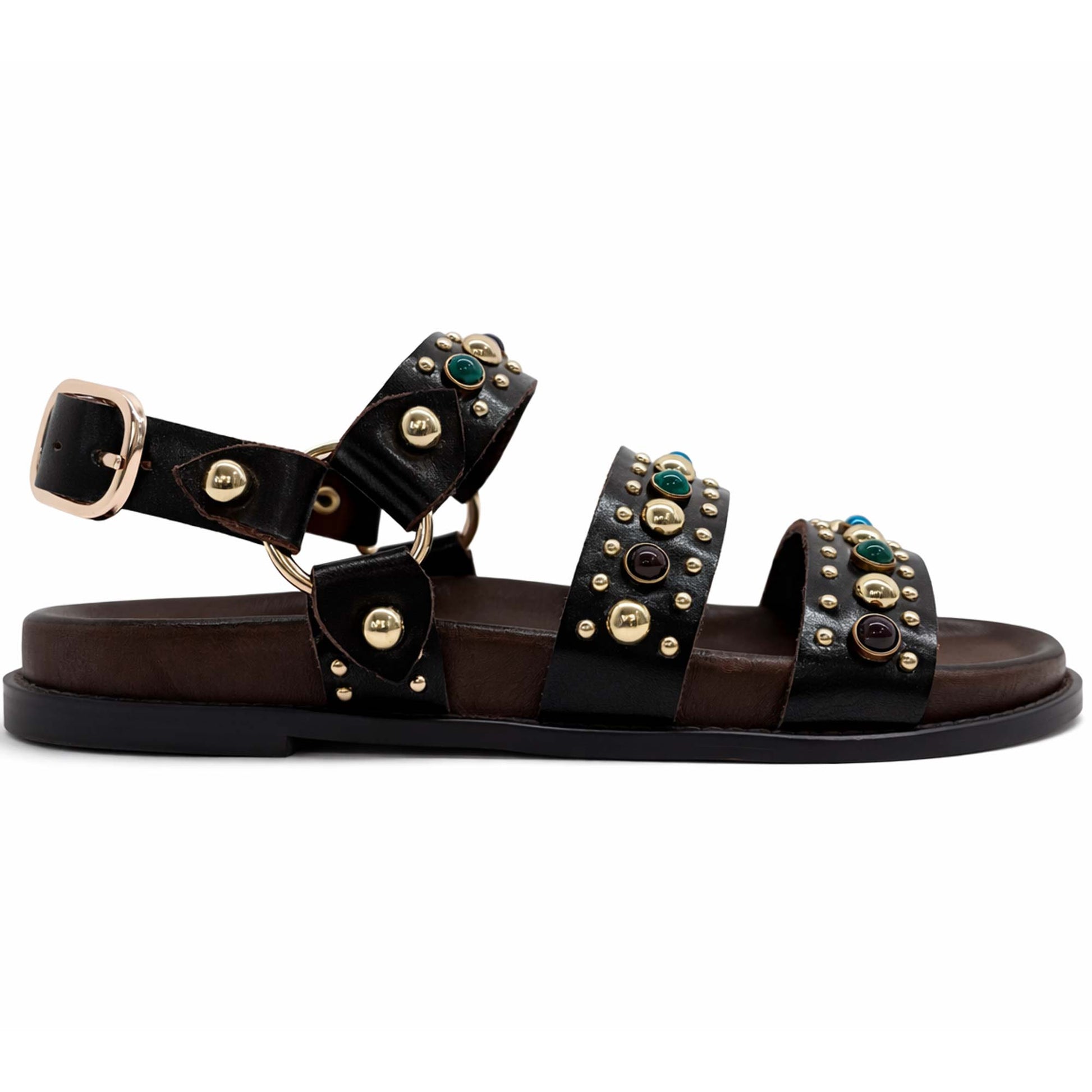 Sandali INUOVO D51045 Donna con Fibbe e Borchie | Pelle Marrone