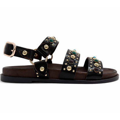 Sandali INUOVO D51045 Donna con Fibbe e Borchie | Pelle Marrone
