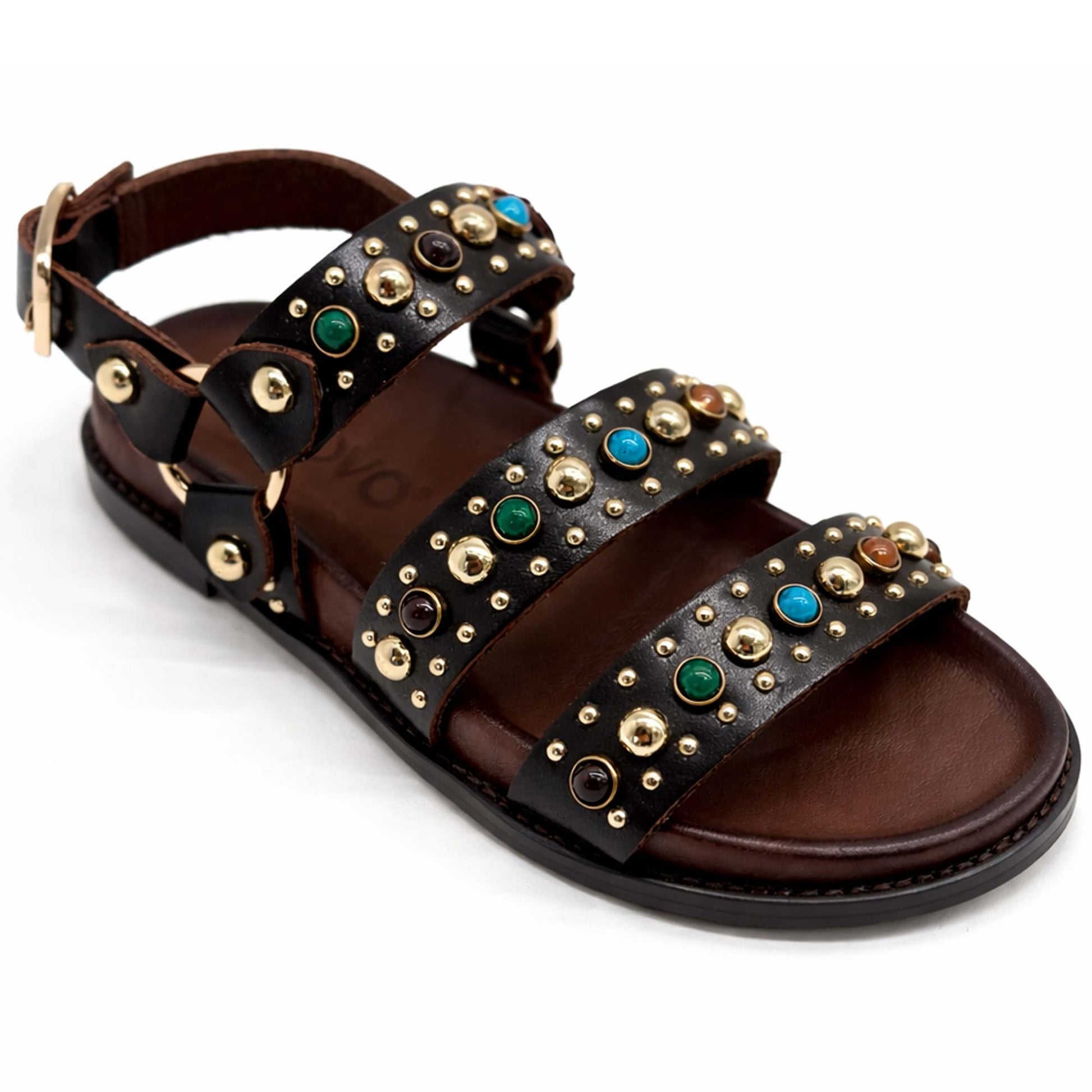Sandali INUOVO D51045 Donna con Fibbe e Borchie | Pelle Marrone