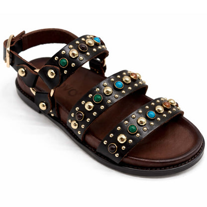 Sandali INUOVO D51045 Donna con Fibbe e Borchie | Pelle Marrone