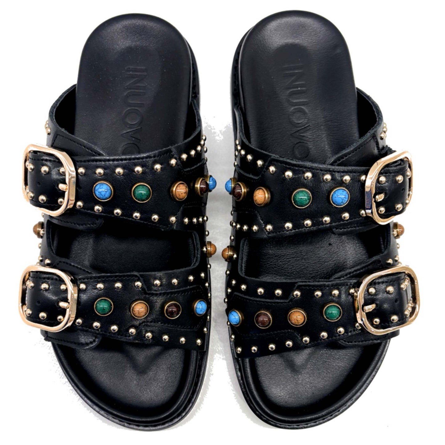 Sandali INUOVO D51049 Donna Doppia Fascia con Fibbe | Ciabatte in Pelle Nero