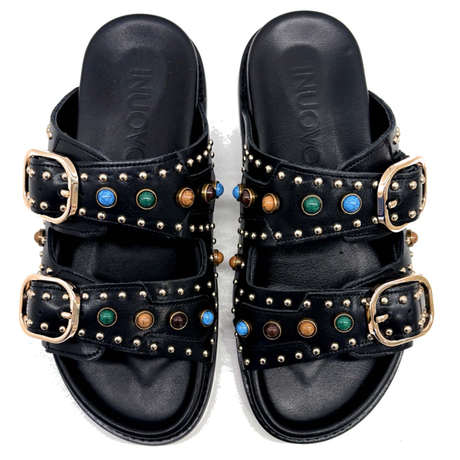 Sandali INUOVO D51049 Donna Doppia Fascia con Fibbe | Ciabatte in Pelle Nero