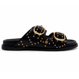 Sandali INUOVO D51049 Donna Doppia Fascia con Fibbe | Ciabatte in Pelle Nero