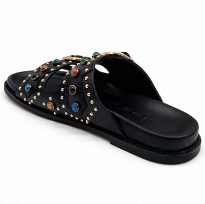 Sandali INUOVO D51049 Donna Doppia Fascia con Fibbe | Ciabatte in Pelle Nero