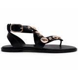 Sandali INUOVO Donna Infradito in Pelle Nera E35008N | Tacco Basso e Borchie