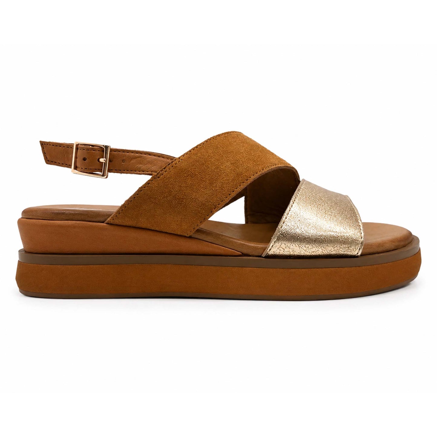 Sandali INUOVO Donna Platform Zeppa 113139 | Pelle e Camoscio Marrone
