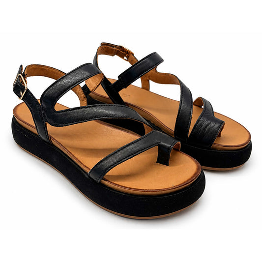 Sandali INUOVO Donna Platform Zeppa A96003 Infrapollice | In Pelle Nero
