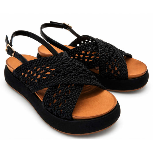 Sandali INUOVO Donna Platform Zeppa A96075 | Tessuto Nero