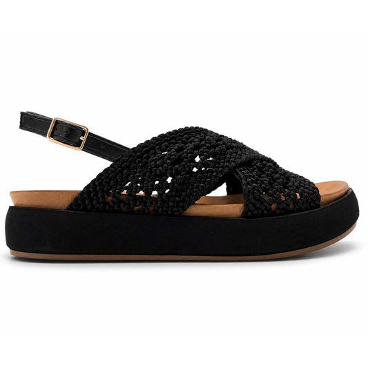 Sandali INUOVO Donna Platform Zeppa A96075 | Tessuto Nero