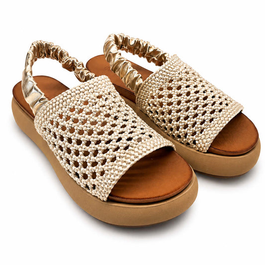 Sandali INUOVO Donna Platform Zeppa A96076&nbsp; | Tessuto Platino