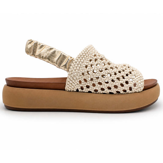 Sandali INUOVO Donna Platform Zeppa A96076&nbsp; | Tessuto Platino