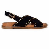 Sandali INUOVO Donna in Camoscio Nero H26233 | Tacco Basso e Borchie
