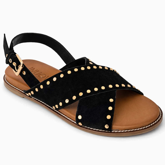 Sandali INUOVO Donna in Camoscio Nero H26233 | Tacco Basso e Borchie