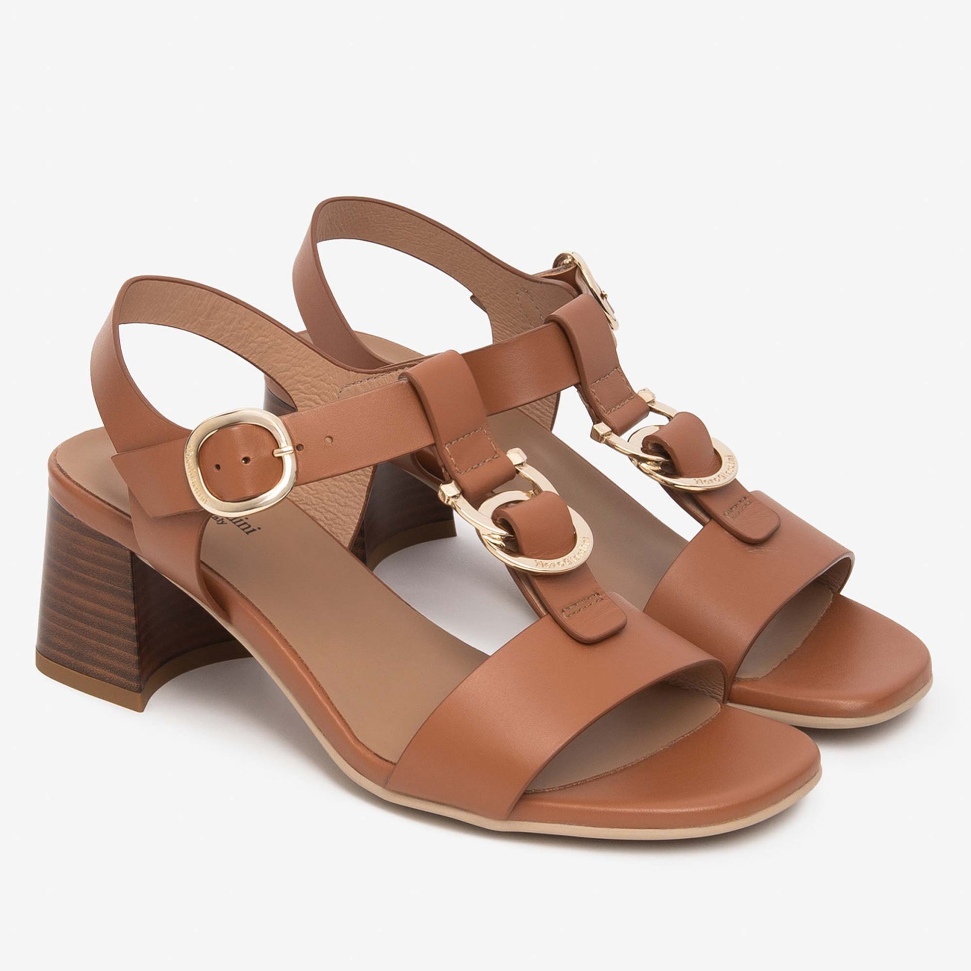 Sandali NeroGiardini Donna E615870-329 | Tacco Medio Marrone Cognac