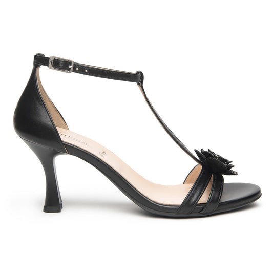 Sandali NeroGiardini Donna Tacco Alto E615642-100 in Pelle | Eleganti con Fiore