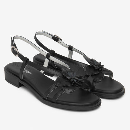 Sandali Nero Giardini Donna Tacco Basso con fiore | Pelle Nera E615901D-100