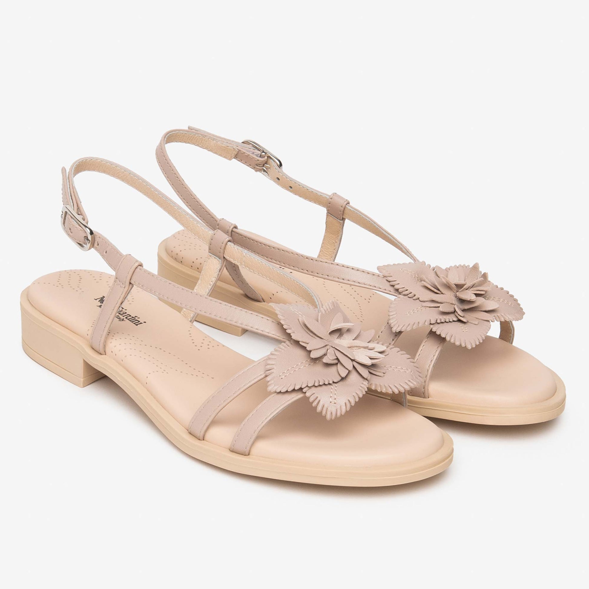 Sandali Nero Giardini Donna Tacco Basso con fiore | Pelle Rosa E615901-677