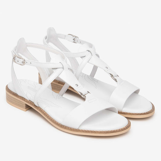 Sandali Nero Giardini Donna Tacco Basso in Pelle Bianca| E615895D-707