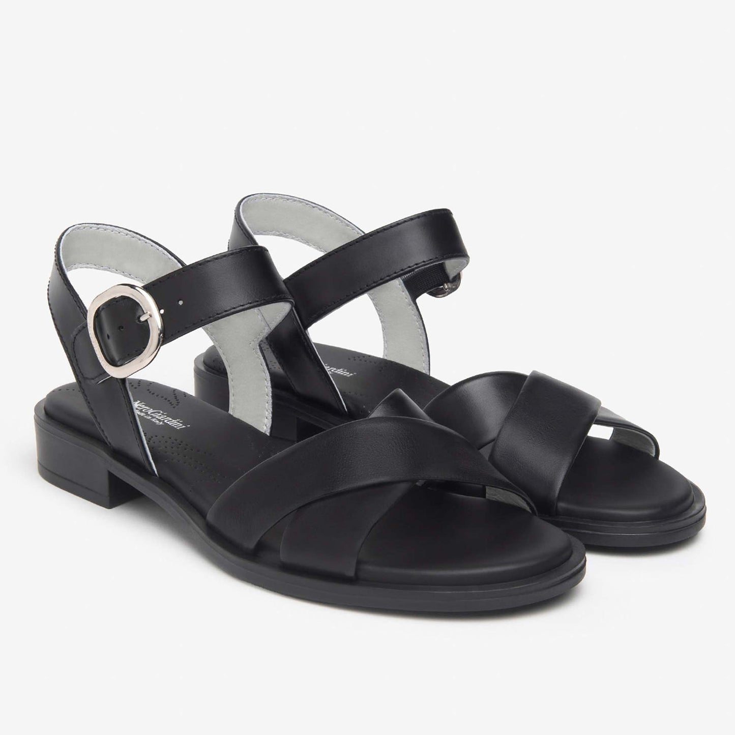 Sandali Nero Giardini Donna Tacco Basso in Pelle Nera | E513400D-100