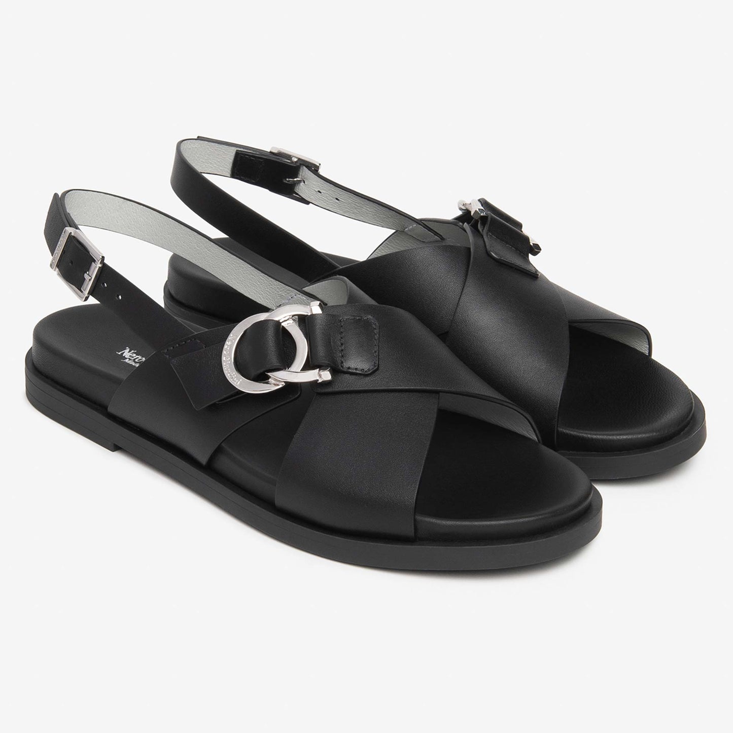 Sandali Nero Giardini Donna Tacco Basso in Pelle Nera | Tacco Flat E615933D-100