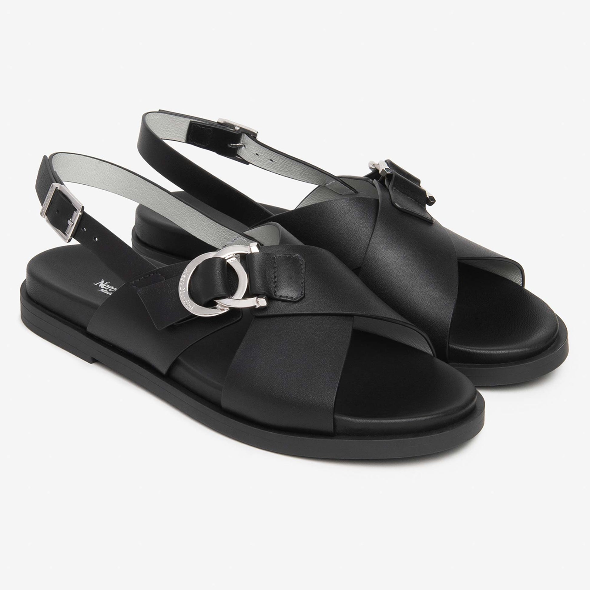 Sandali Nero Giardini Donna Tacco Basso in Pelle Nera | Tacco Flat E615933D-100