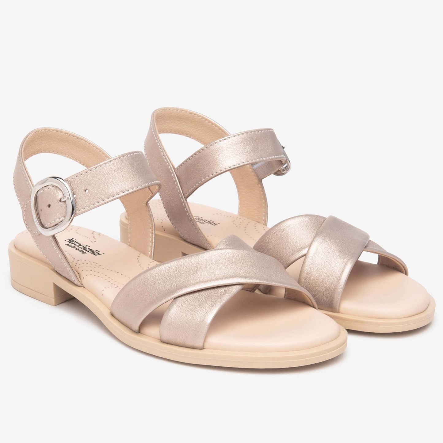 Sandali Nero Giardini Donna Tacco Basso in Pelle Oro | E513401D-3401