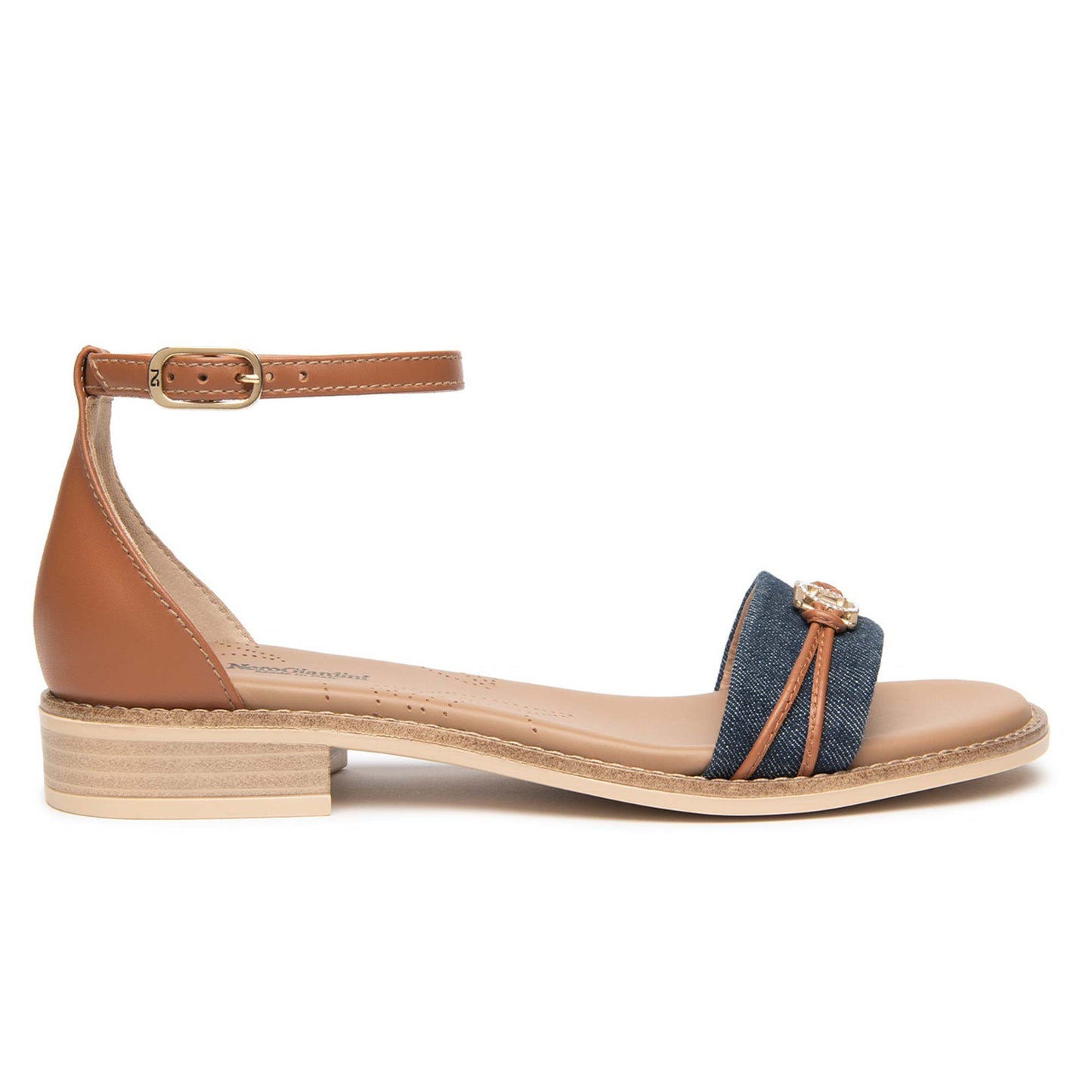 Sandali Nero Giardini Donna Tacco Basso in Pelle e Jeans | E615898D-214