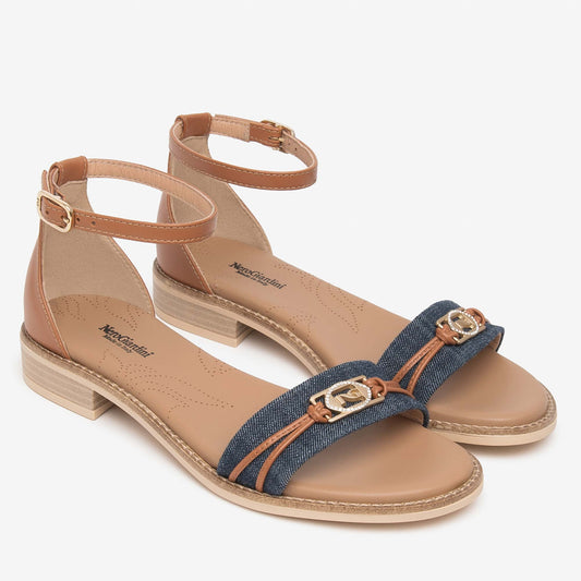 Sandali Nero Giardini Donna Tacco Basso in Pelle e Jeans | E615898D-214