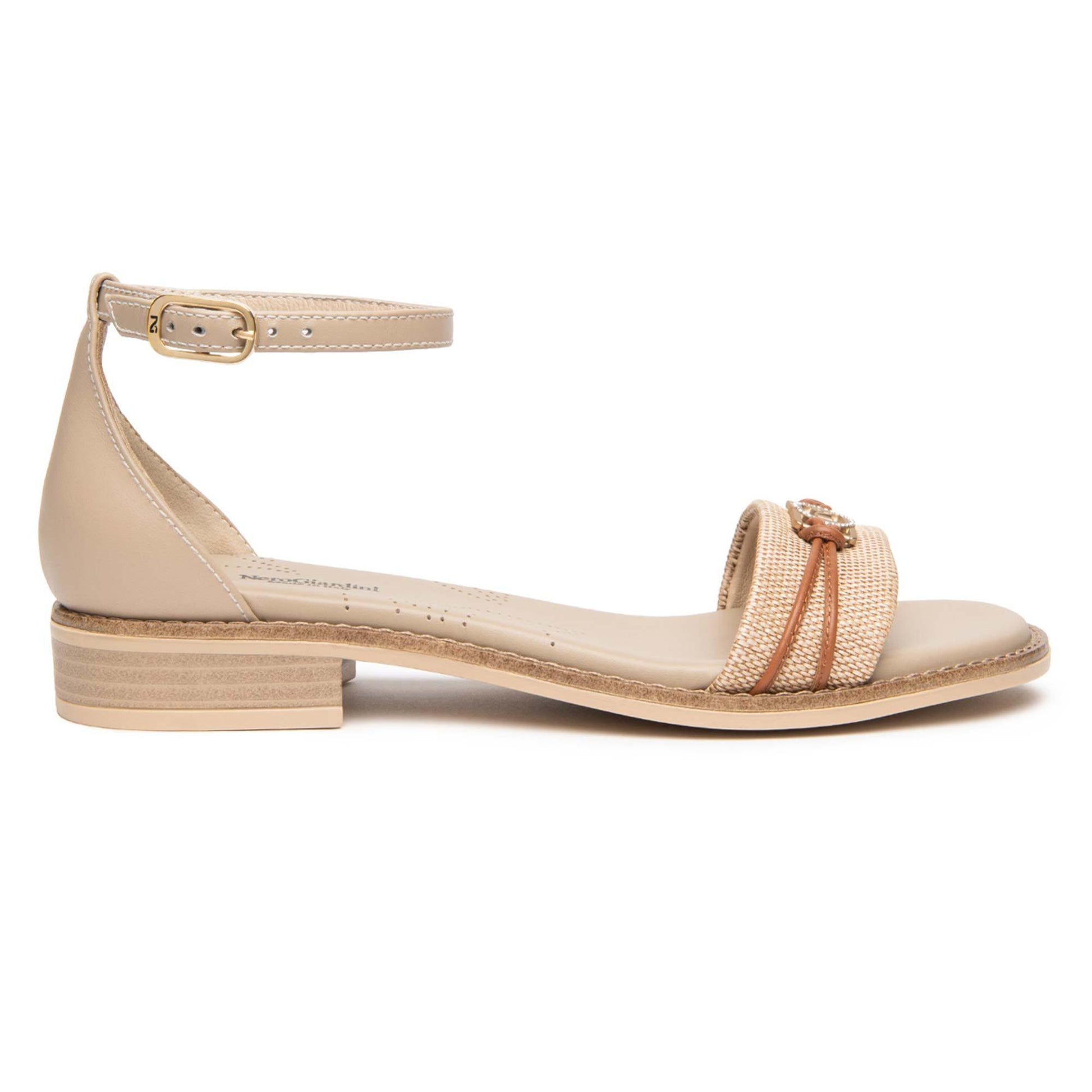 Sandali Nero Giardini Donna Tacco Basso in Pelle e Paglia | E615897D-420