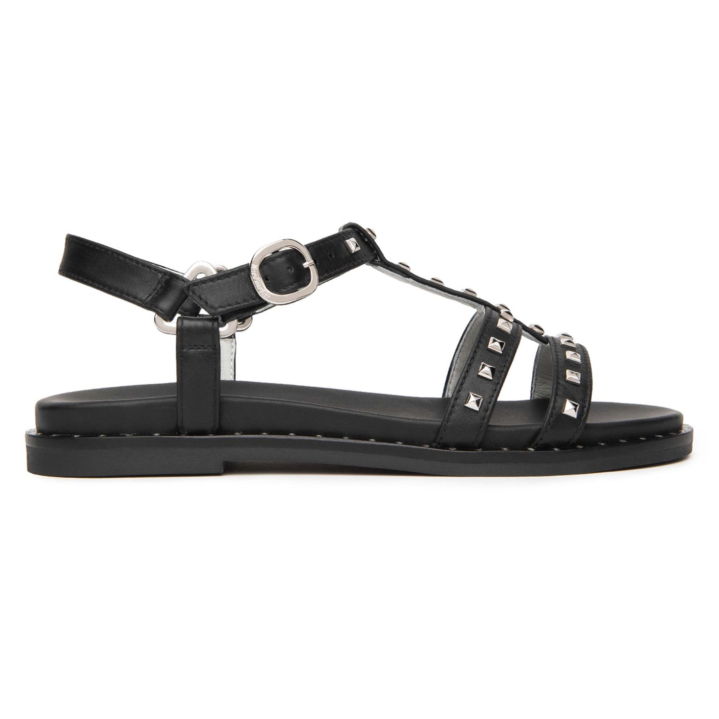 Sandali Nero Giardini Donna in Pelle Nera con borchie | Tacco Flat E615921D-100