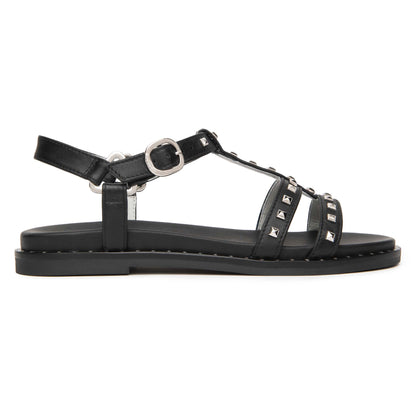 Sandali Nero Giardini Donna in Pelle Nera con borchie | Tacco Flat E615921D-100