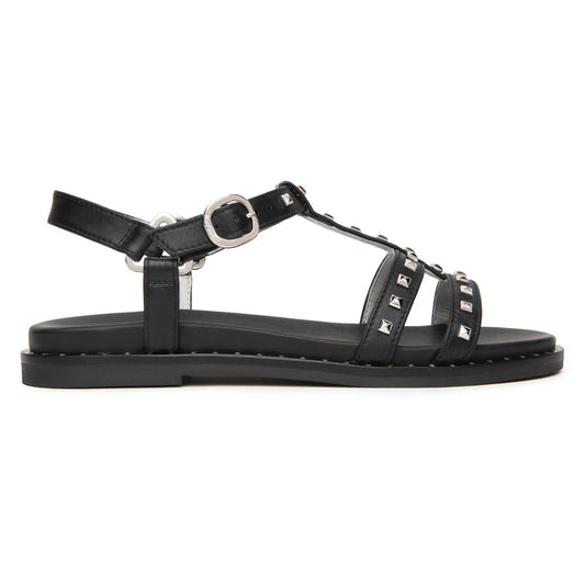 Sandali Nero Giardini Donna in Pelle Nera con borchie | Tacco Flat E615921D-100