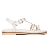 Sandali Nero Giardini Donna in Pelle Bianca con borchie | Tacco Flat E615921D-713