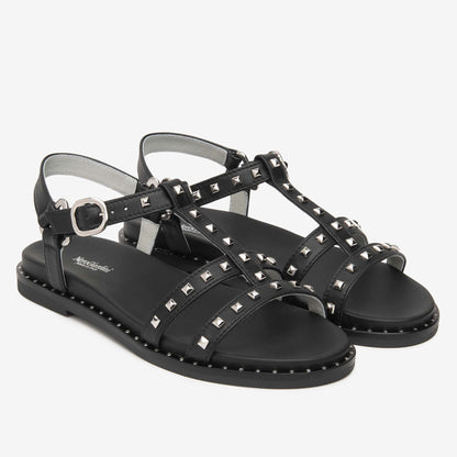 Sandali Nero Giardini Donna in Pelle Nera con borchie | Tacco Flat E615921D-100