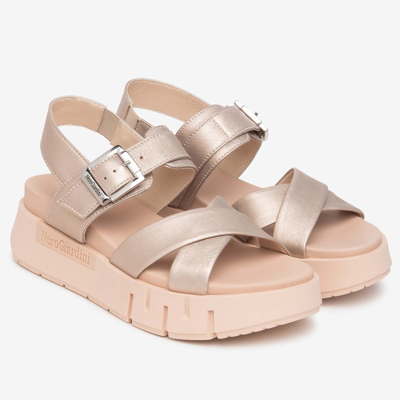Sandali Platform NeroGiardini Donna E617064-675 | Pelle Rosa, Tacco Comodo