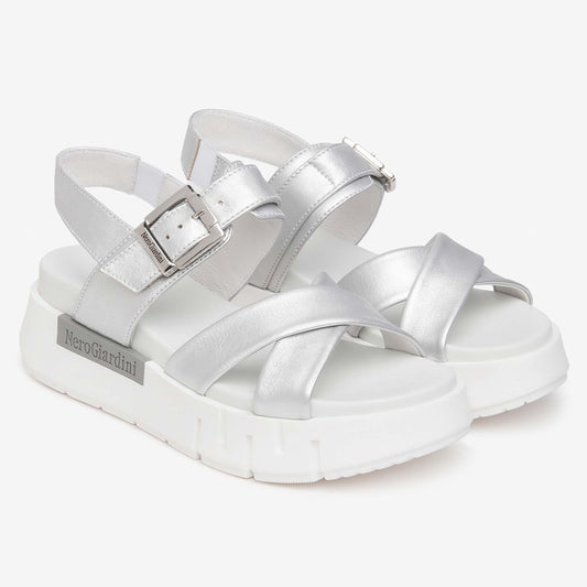 Sandali Platform NeroGiardini Donna E617064-700 | Pelle Argento, Tacco Comodo