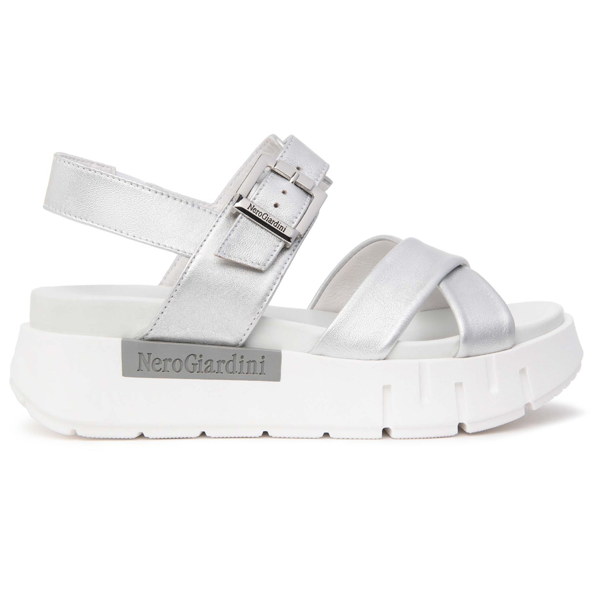 Sandali Platform NeroGiardini Donna E617064-700 | Pelle Argento, Tacco Comodo