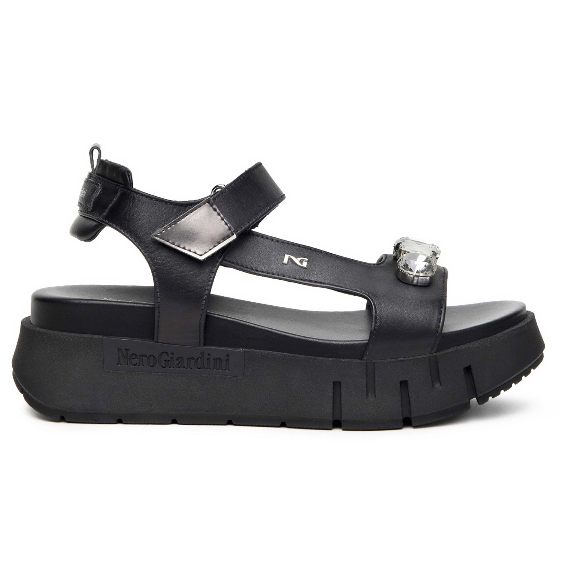 Sandali Platform NeroGiardini Donna con Pietre E410707-100 | Pelle Nero, Comodo