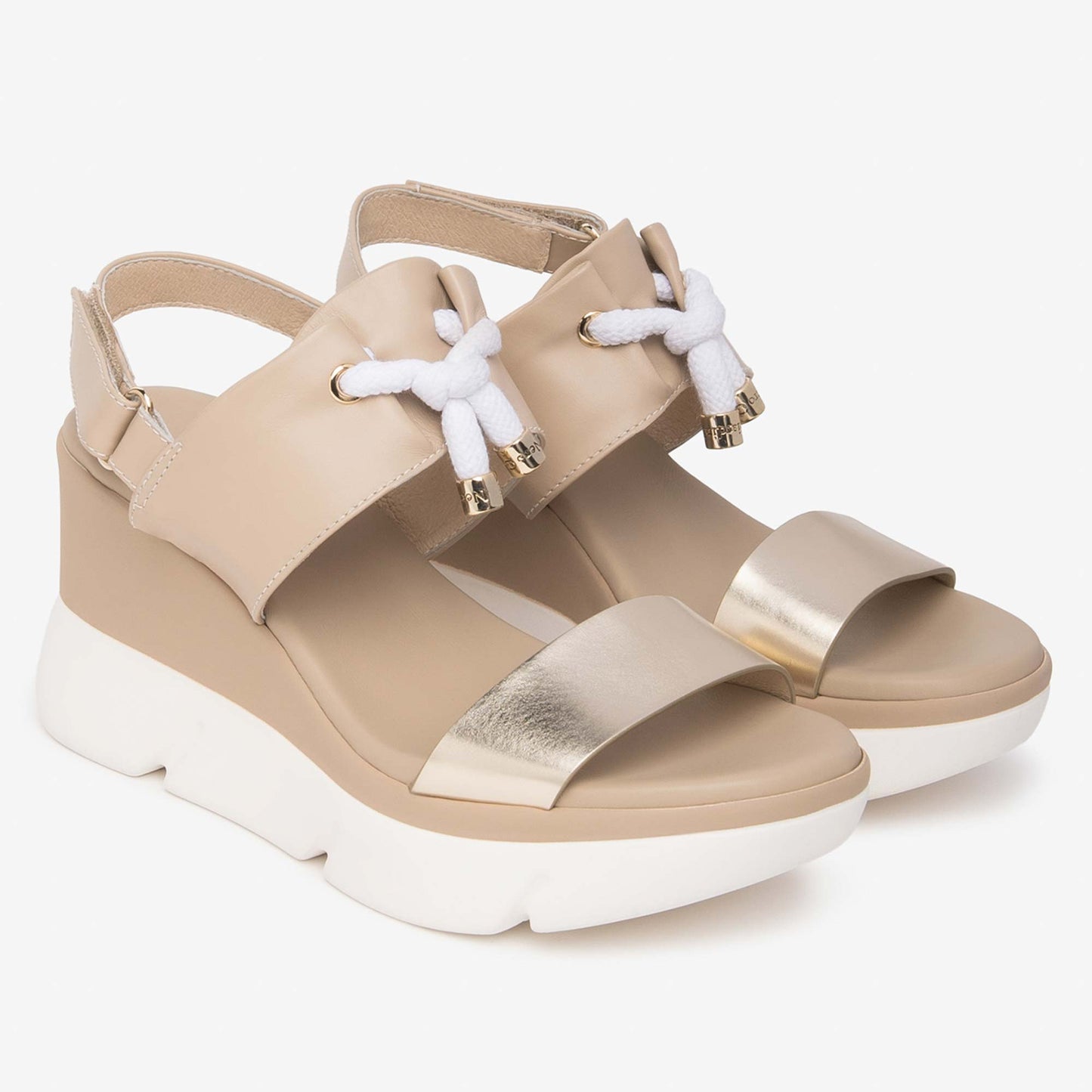 Sandali Zeppa NeroGiardini E616061-415 in Pelle Beige | Tacco Comodo