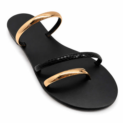 Sandali flat Nicolas Lainas 27T in Pelle nero/oro | Tacco Basso Comodo
