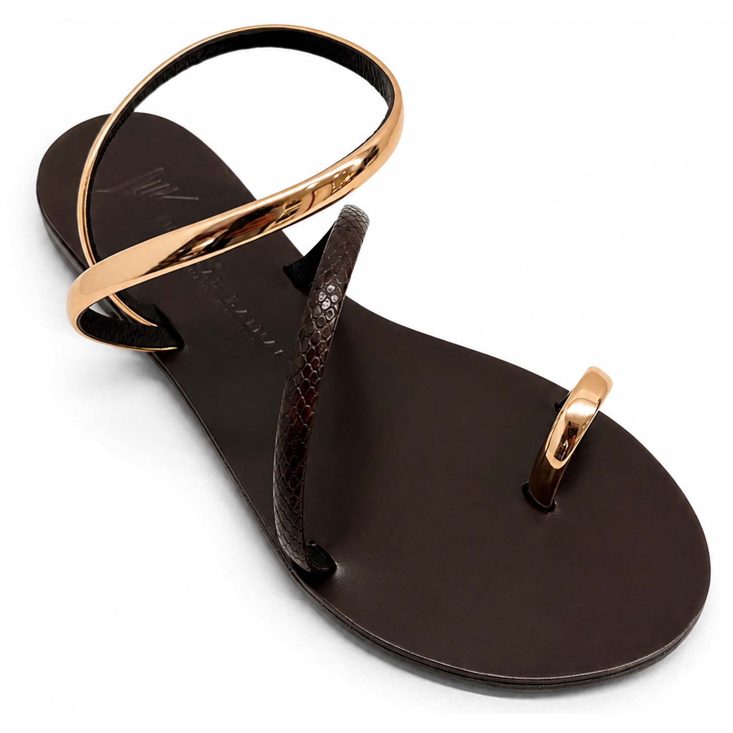 Sandali flat Nicolas Lainas 63T in Pelle marrone/rame | Tacco Basso Comodo