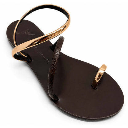 Sandali flat Nicolas Lainas 63T in Pelle marrone/rame | Tacco Basso Comodo