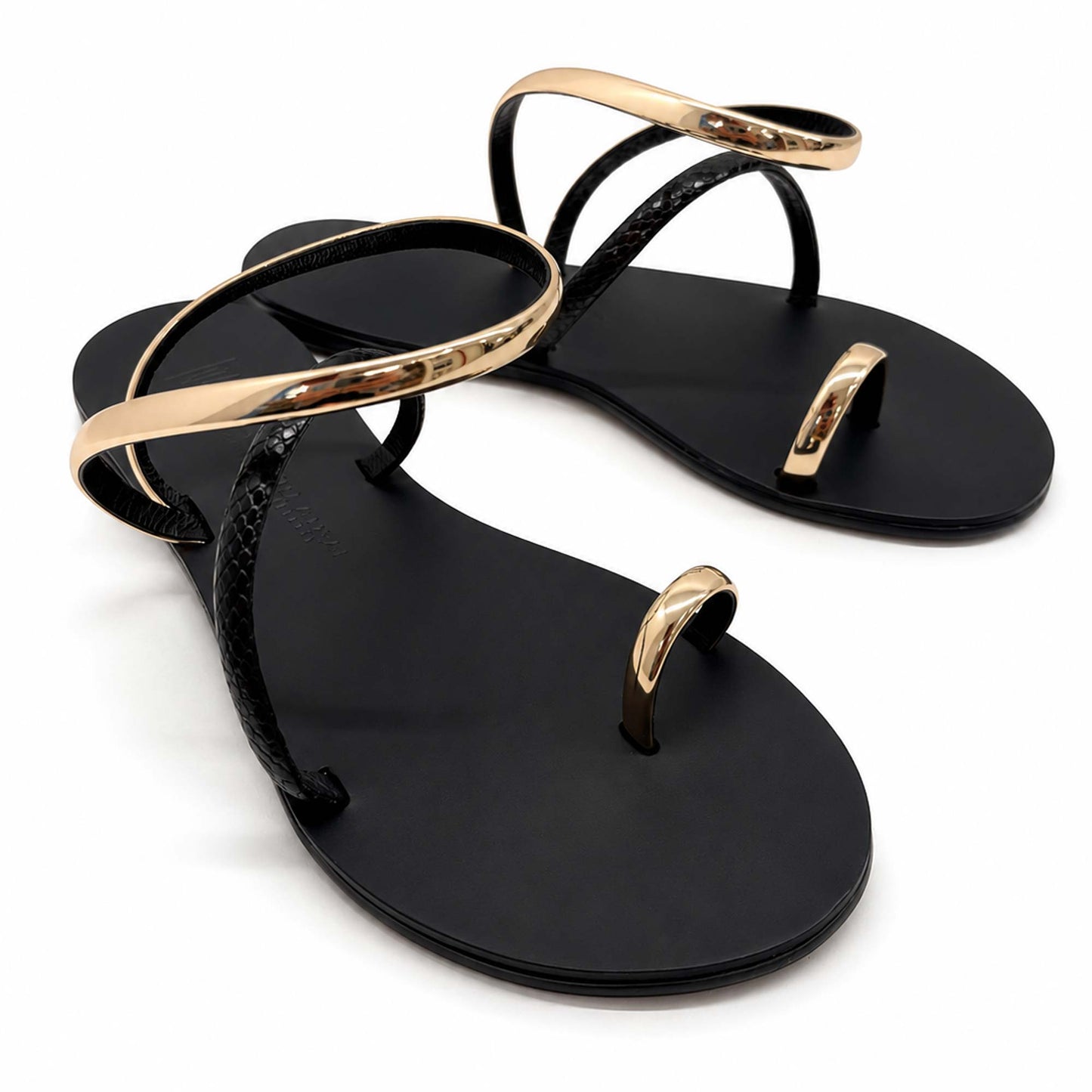 Sandali flat Nicolas Lainas 63T in Pelle nero/oro | Tacco Basso Comodo