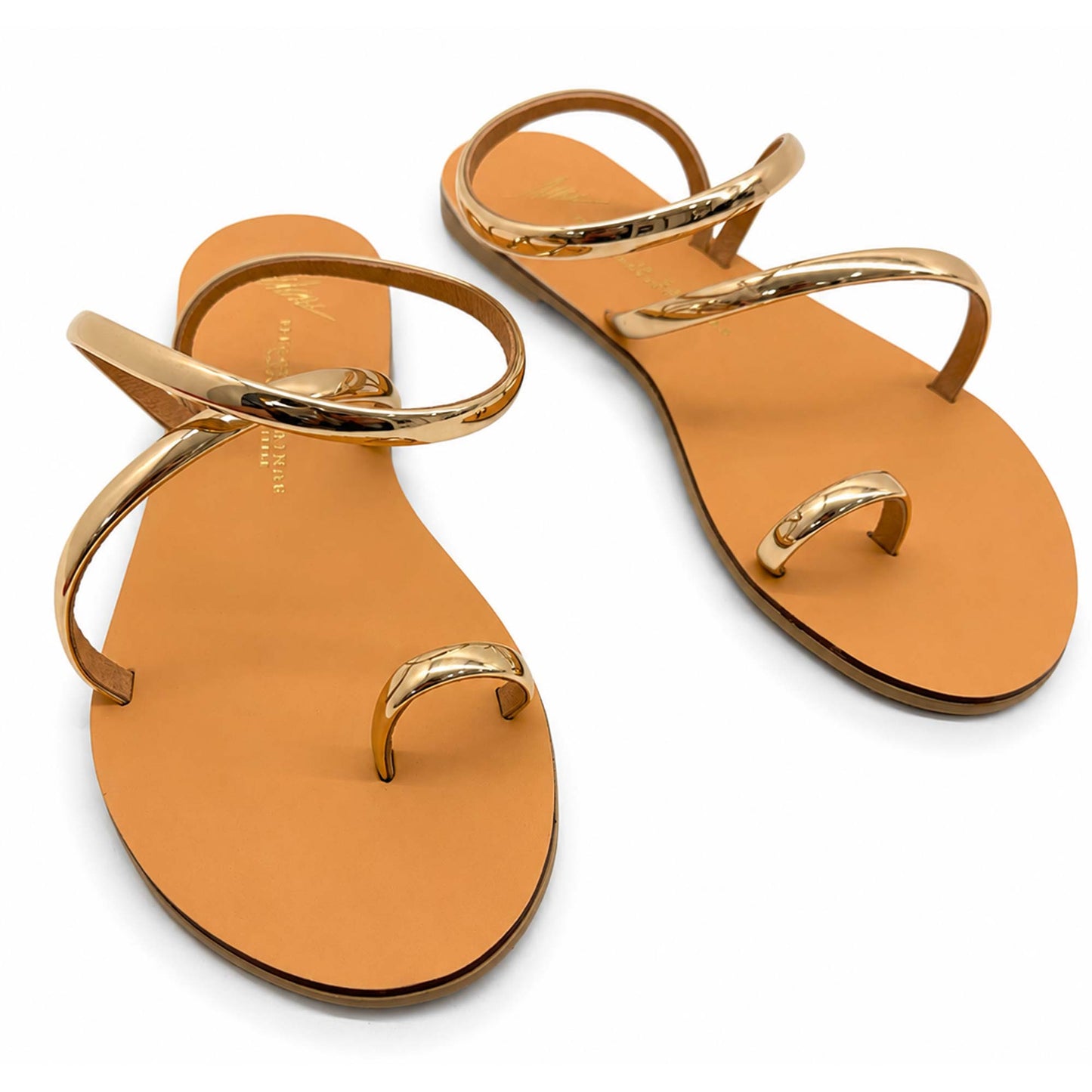 Sandali flat Nicolas Lainas 63T in Pelle oro | Tacco Basso Comodo