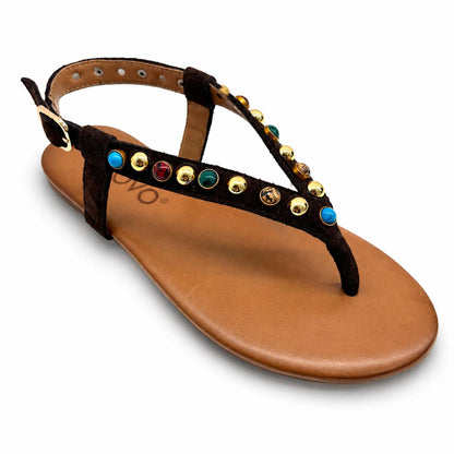 Sandali infradito INUOVO E39001 donna borchie | Camoscio Marrone