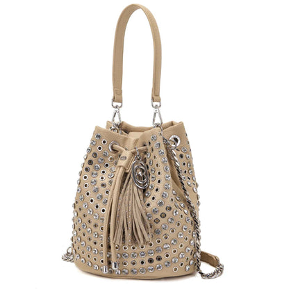 Secchiello La Carrie Andromeda 161M-EM-208-TBS Borsa Beige con Borchie e Strass