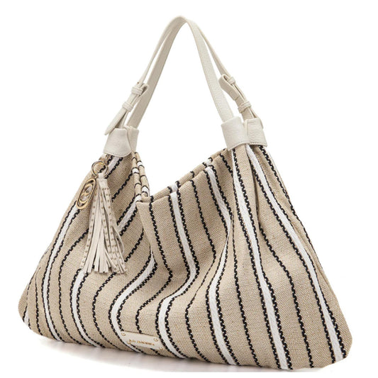 Shopper Borsa Canvas bicolor La Carrie 161M-TX-302-CAS Avorio