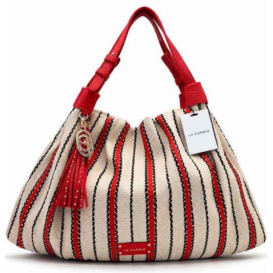 Shopper borsa canvas bicolor La Carrie rossa da donna capiente ed elegante
